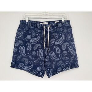 PacSun Volley Shorts Mens Medium Navy Blue Excellent Paisley Print Drawstring